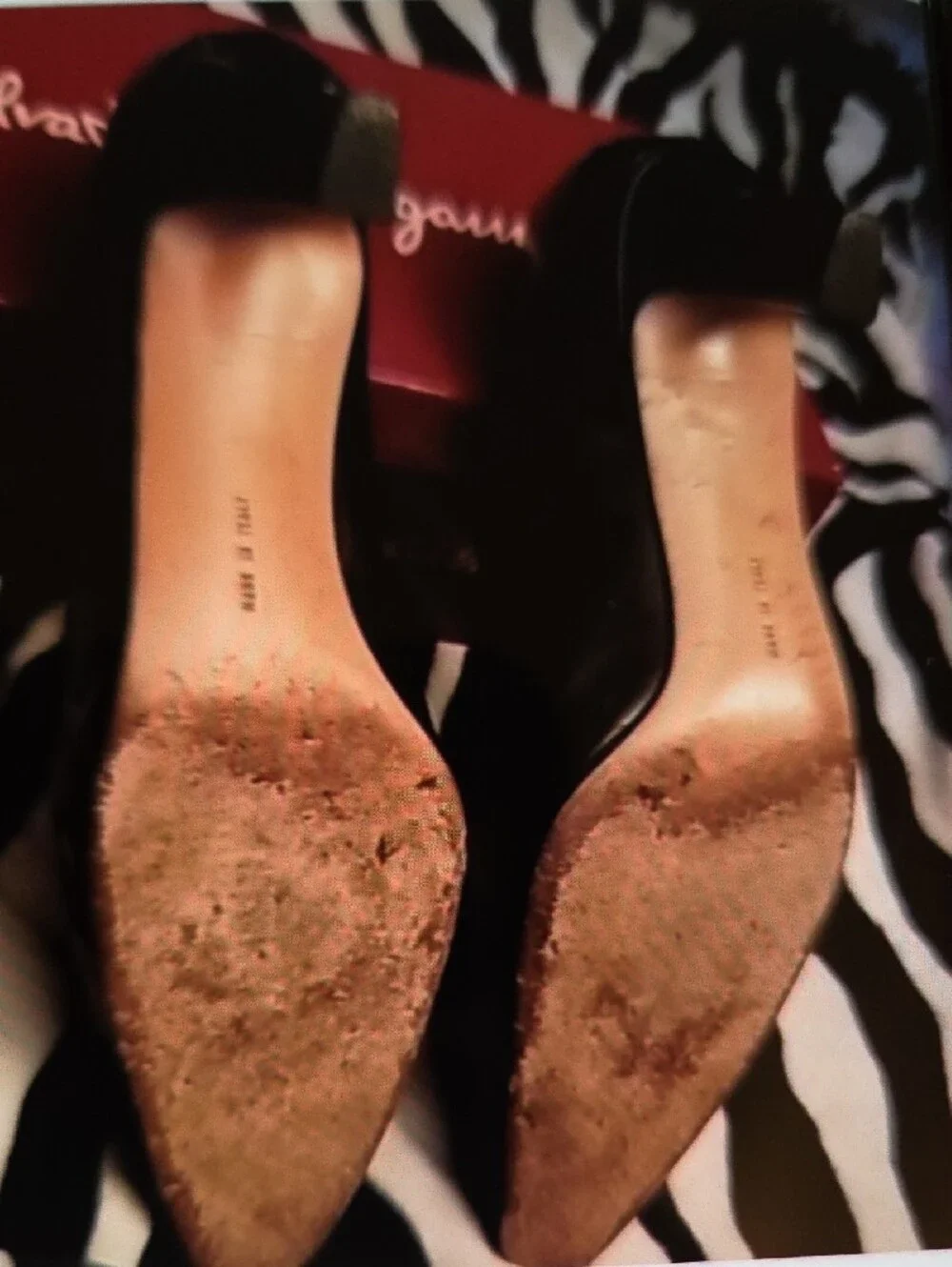 Salvatore Ferragamo Black Patent Leather Flats with Gold Buckle